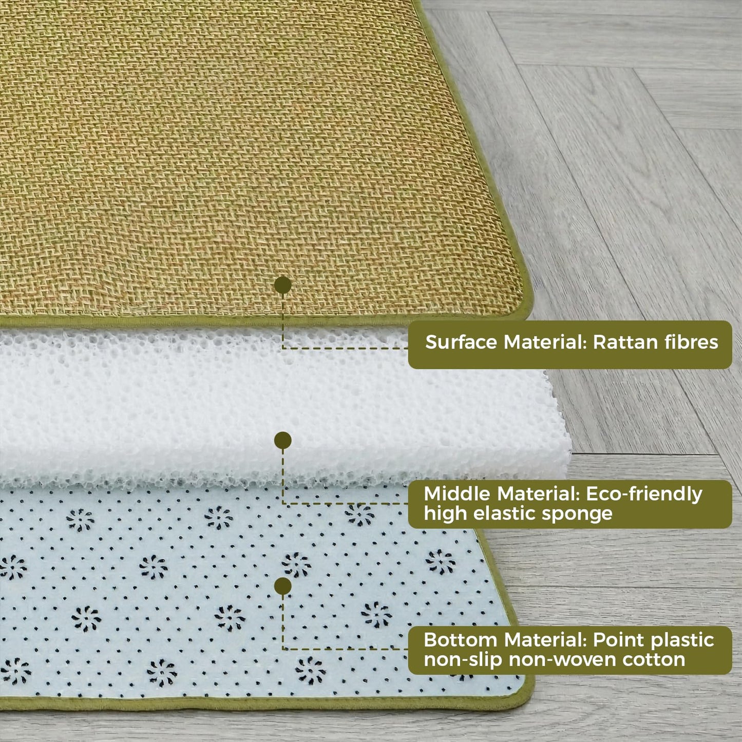 71'' x 71'' Large Japanese Tatami Mat, 0.47'' Thickness Foldable Thickness Rattan Japanese Floor Mats with Storage Bag, Non-Slip Breathable Memory Foam Area Rug Living Room Bedroom Yoga (Green)