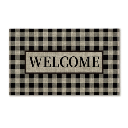 Artoid Mode Plaid Pattern Welcome Washable Doormat, Seasonal Decor Non Slip Low-Profile Absorbent Natural Rubber Back Door Mat 17x29 Inch
