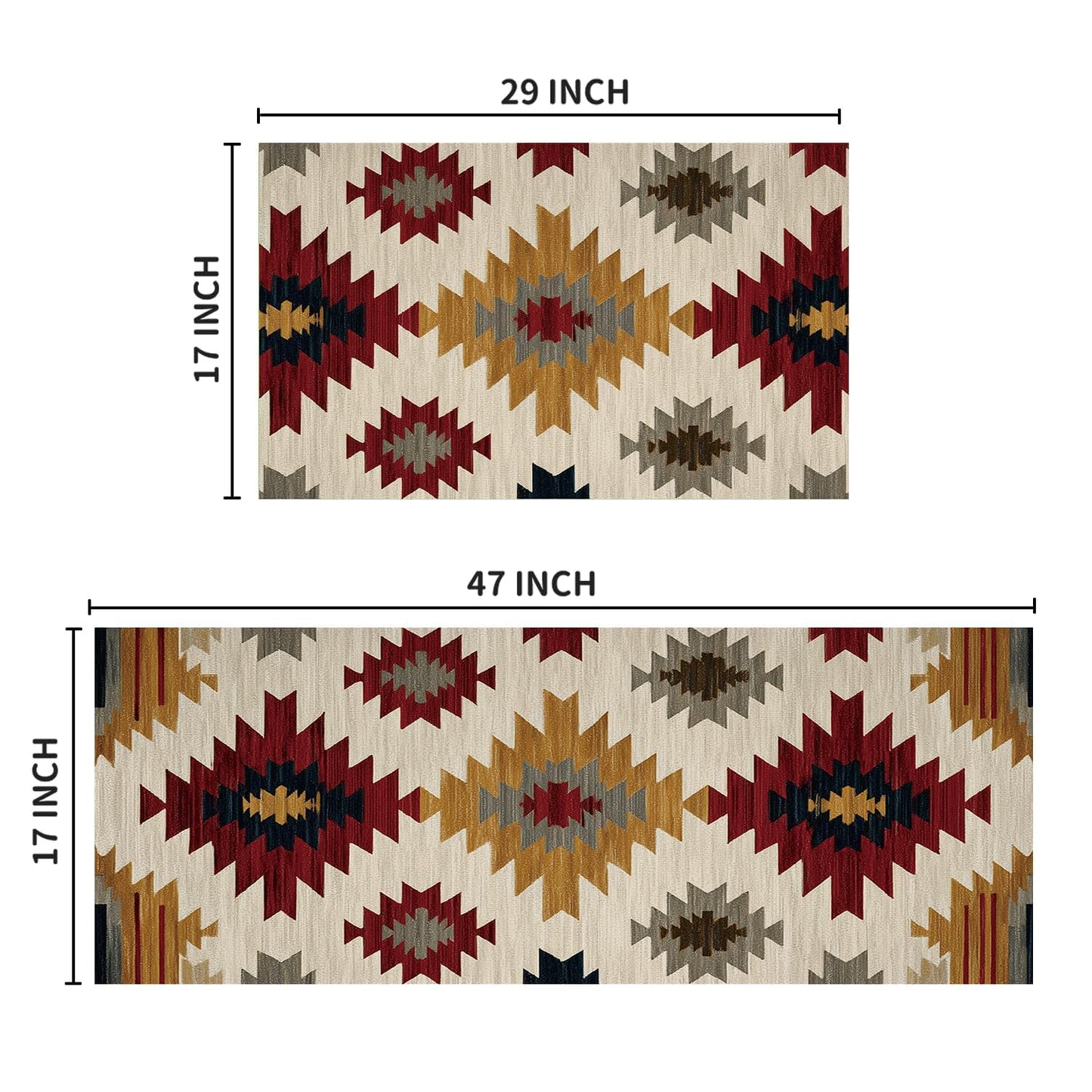 Artoid Mode Non Slip Washable Diamond Pattern Retro Kitchen Mats Set of 2, Home Decor Absorbent Natural Rubber Back Home Decor Kitchen Rugs for Floor - 17x29 and 17x47 Inch