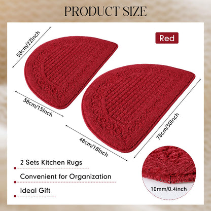 Drydiet 2 Pcs Kitchen Rugs 15 x 22 Inches 18 x 30 Inches Kitchen Mats Non Skid Washable Doormat Indoor Entrance Absorbent Standing Half Circle Carpet for Home Floor Patio Garage Door(Red)