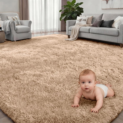 8x10 Area Rugs for Living Room Bedroom: Ultra Soft Fluffy Shag Rug Upgrade Non-Slip Non-Shedding Large Fuzzy Plush Carpet Indoor Floor Carpets for Kids Room Playroom Nursery Dorms Home Decor Beige
