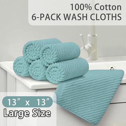 Wash Cloths for Your Face, 6 Pack Large 13"x13"