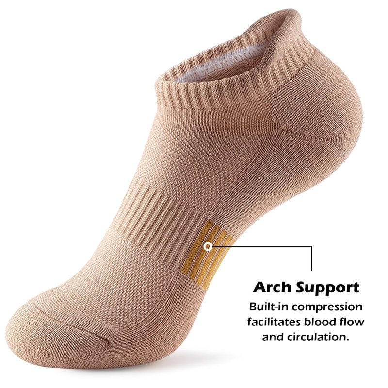 Gonii Ankle Socks Womens Running Athletic No Show Socks Cushioned 5-Pairs Nude