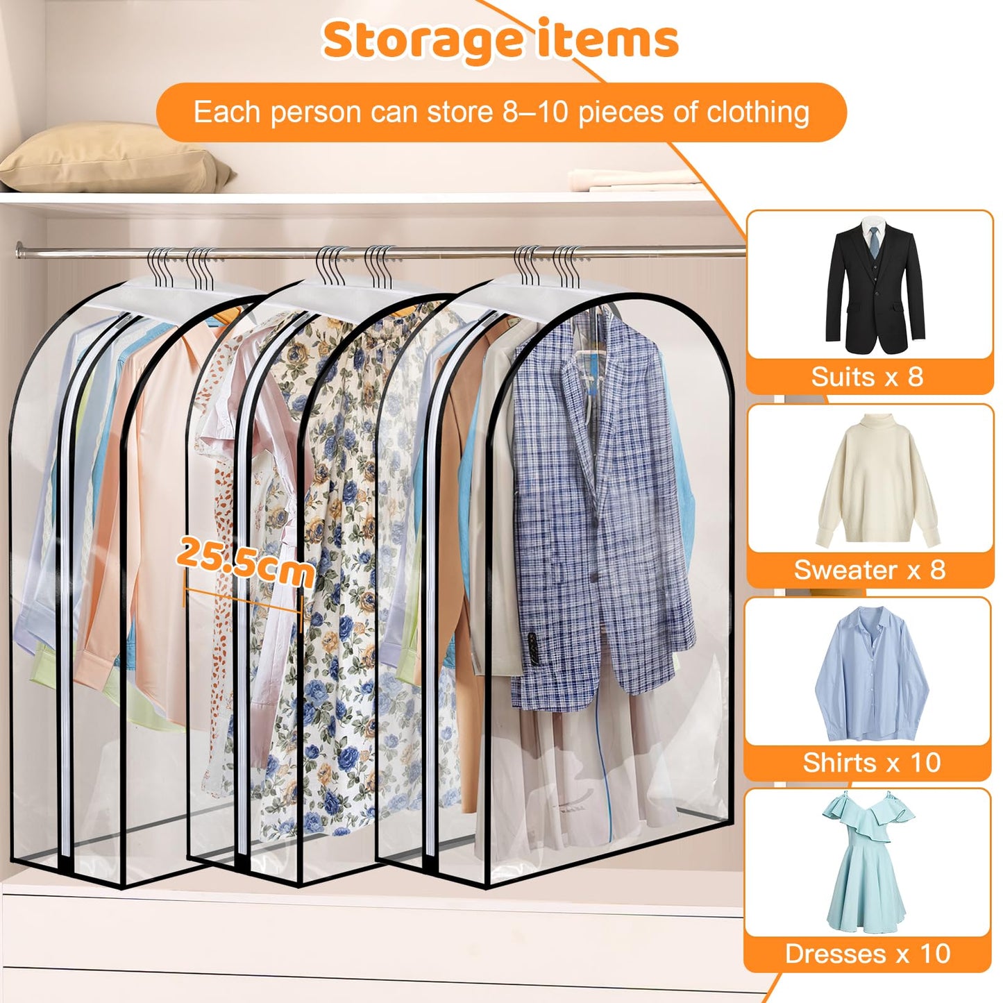 4 Pack Full Clear Garment Bags with Side Zipper, 40" Clothes Covers with 10" Gusset, Transparent Hanging Suit & Coat Covers for Closet Storage, Jackets, Dresses, Windbreakers