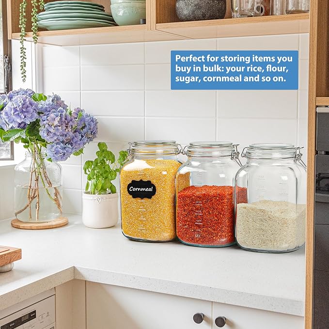 1 Gallon Wide Mouth Glass Jars with Airtight Lids, Large Glass Storage Containers with Lids, 4200 ML Mason Jars with 2 Scales - Canning Jars with Large Capacity, Canister for Pet Food, 2 Pack