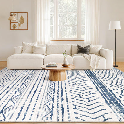 Nakagishi 5x7 Area Rug Living Room: Machine Washable Boho Large Neutral Farmhouse Stain Resistant Indoor Floor Rugs Moroccan Carpet for Bedroom Nursery Dorm Classroom Playroom Dining Room- Navy Blue
