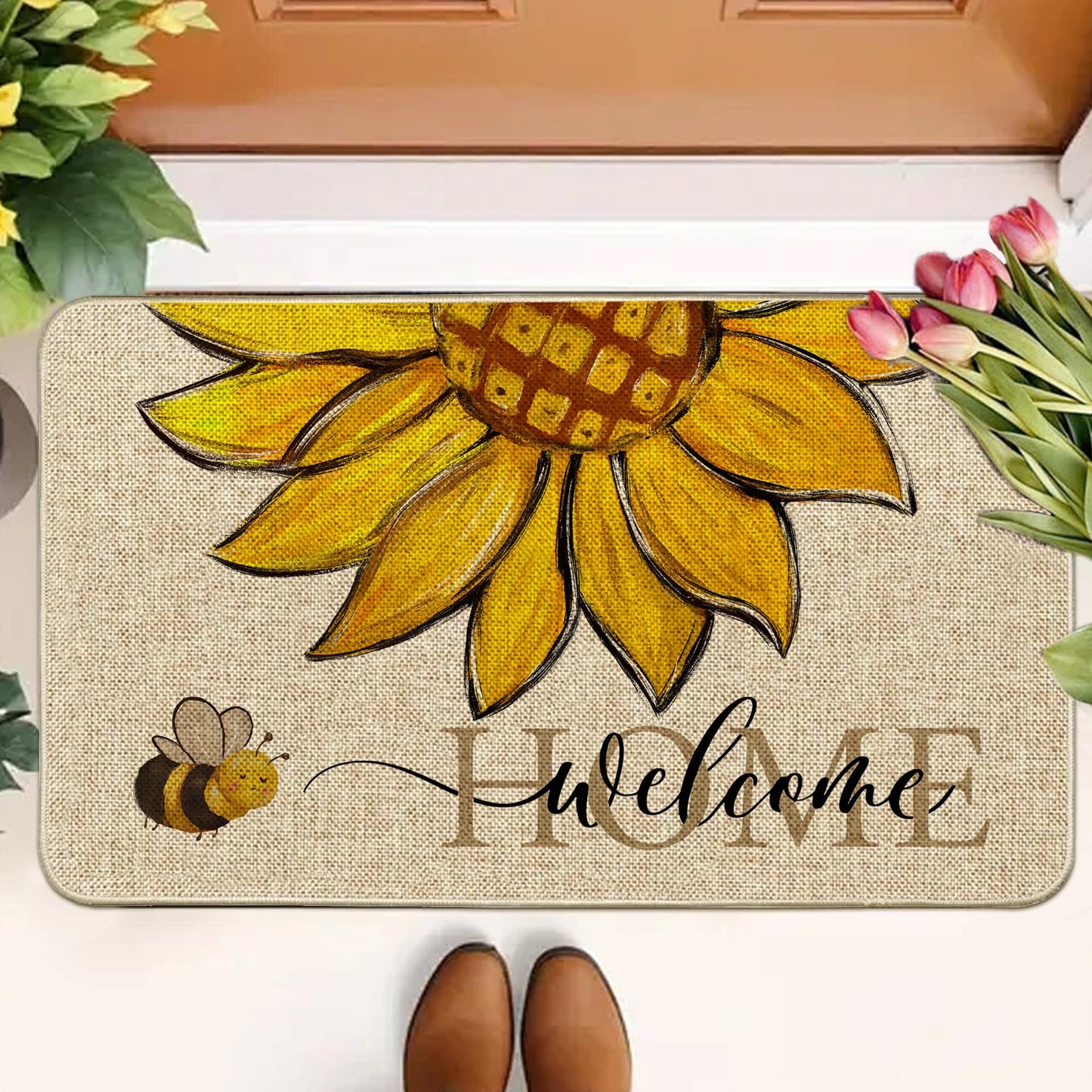 Wylumen Sunflower Welcome Doormat 17"x29", Non Slip Door Mat Indoor Entrance, Hello Indoor Front Door mat, Spring Summer Outdoor Entrance Mat, Low Profile Design Patio Porch Entryway Mats