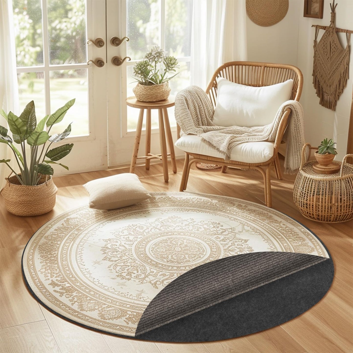 Waterproof Non-Slip Rug Pad, Round 6 Ft Carpet Pads for Large Area Rugs 1/8" Thick Felt Floor Protection Pad for All Floors and Finishes, Keep Rugs in Place and Provide Cushioning (6FT)