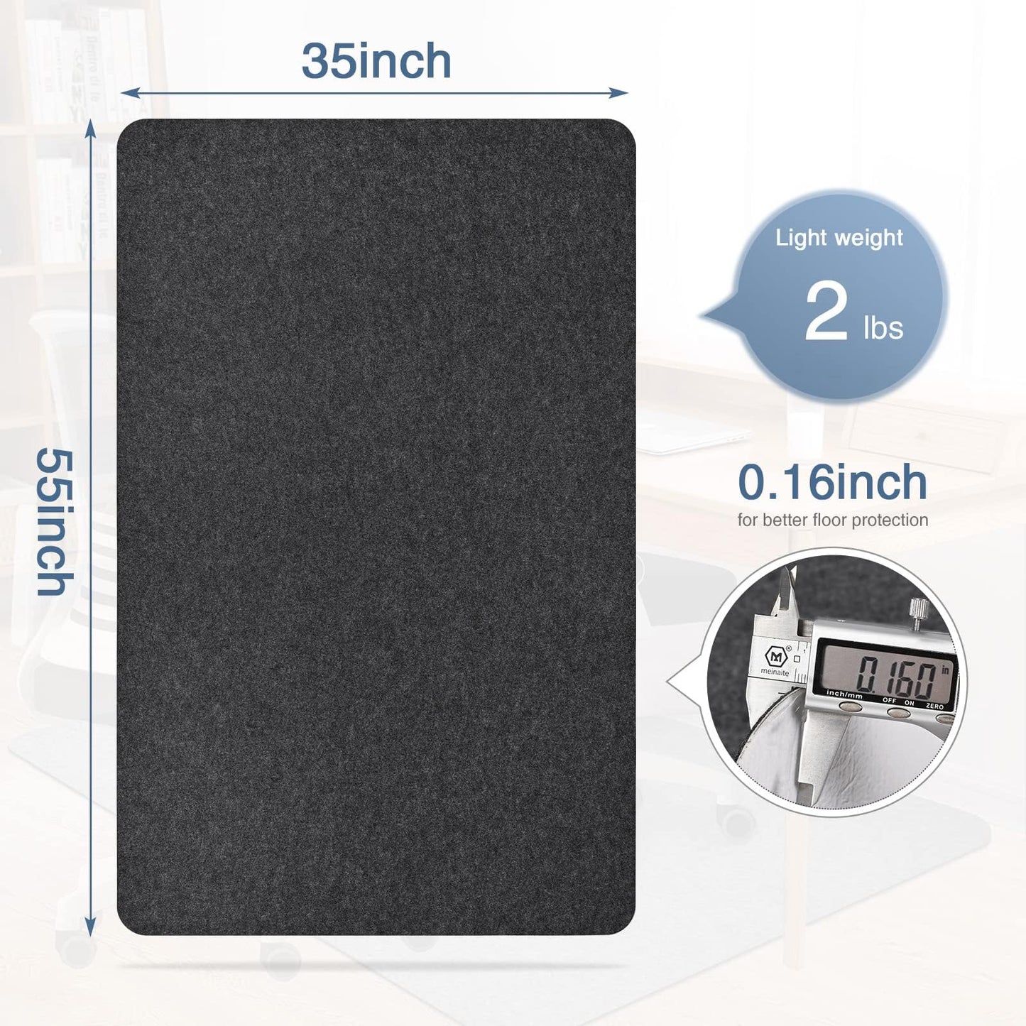 Placoot Desk Chair Mat for Hardwood Floor & Tile 55"x35" Office Chair Mat for Rolling Chairs Large Anti-Slip-Recyclable Material Computer Chair Rug for Office/Home