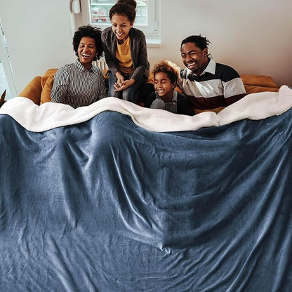 Bedsure GentleSoft Sherpa Fleece Oversized Cal King Blankets for Bed - Thick and Warm Throw for Men, Soft Fuzzy Plush Large Blanket for Winter, Slate Blue, 112x98 Inches