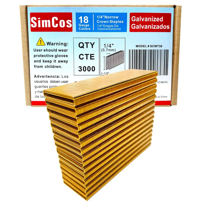 SimCos 18 Gauge 1/4" Narrow Crown Staples, Galvanized Upholstery Staples for 18 GA Pneumatic or Electric Stapler or Staple Gun (1-1/2"-3000 PCS)