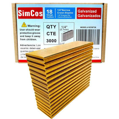 SimCos 18 Gauge 1/4" Narrow Crown Staples, Galvanized Upholstery Staples for 18 GA Pneumatic or Electric Stapler or Staple Gun (1-1/2"-3000 PCS)