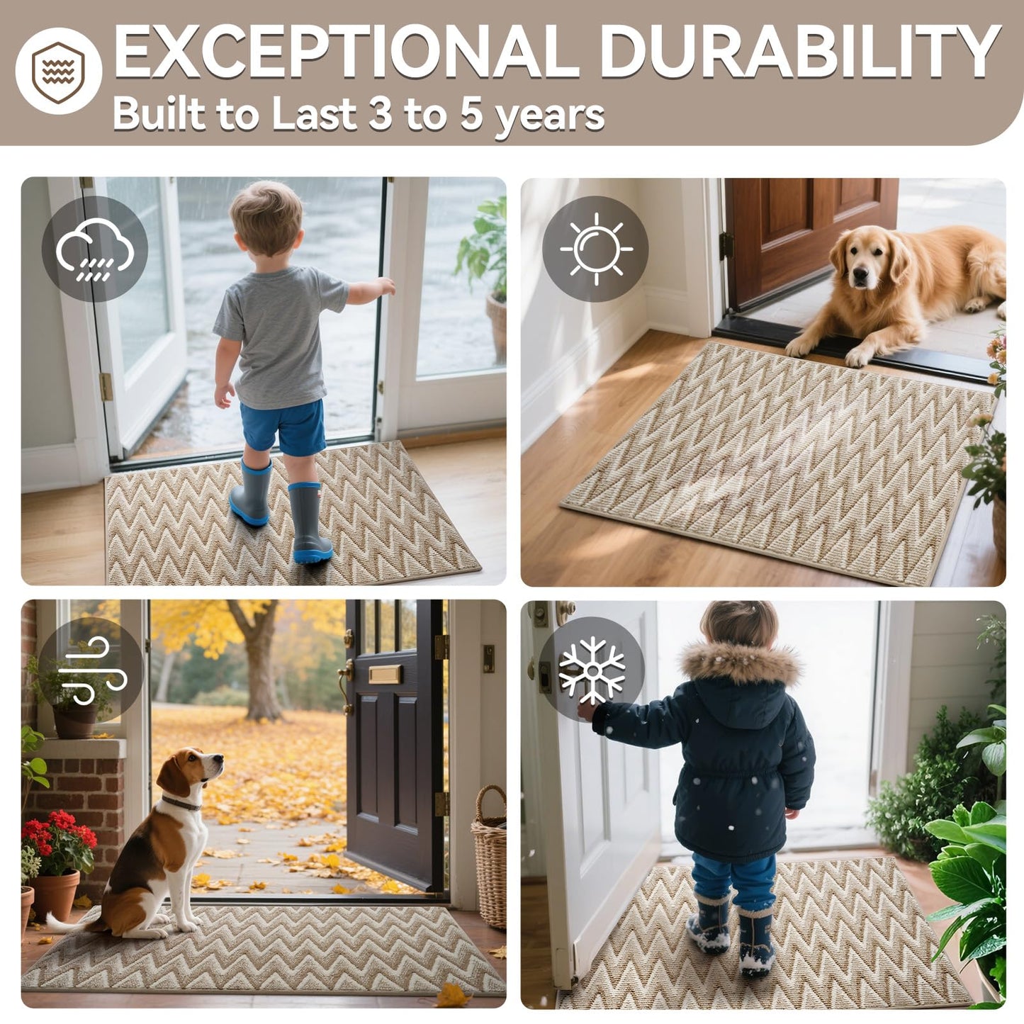Indoor Door Mat 17x30, Dirt Resistant & Absorbent Doormat for Entryway Inside, Non-Slip Rubber Backing Front Door Mat Indoor Entrance, Low-Profile, Washable, Brown