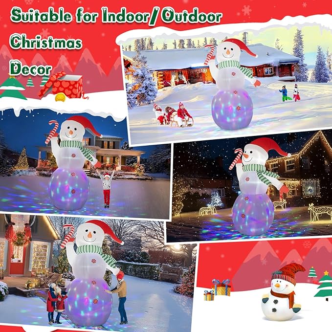 B&D 12FT Giant Christmas Inflatables Snowman Outdoor Decorations, Christmas Blow Up Snowman Inflatables Yard Decoration with Rotating Colorful LED Lights for Holiday Party Garden Yard Outdoor Decor