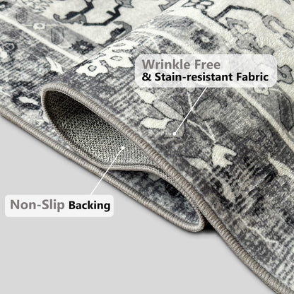 NANPIPER Area Rug, 8x10 Washable Area Rugs with Non-Slip Backing for Living Room Bedroom, Non-Shedding Distressed Rug, Vintage Print Medallion Accent Large Rug for Bedroom,Dinning Room(8'x10', Grey)