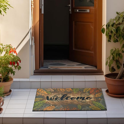 CHICHIC Door Mat Welcome Mat 17x 30 Inch Front Door Mat Outdoors for Home Entrance Outdoors Mat for Outside Entry Way Doormat Entry Rugs, Heavy Duty Non Slip Rubber Back Low Profile, Retro Leaves