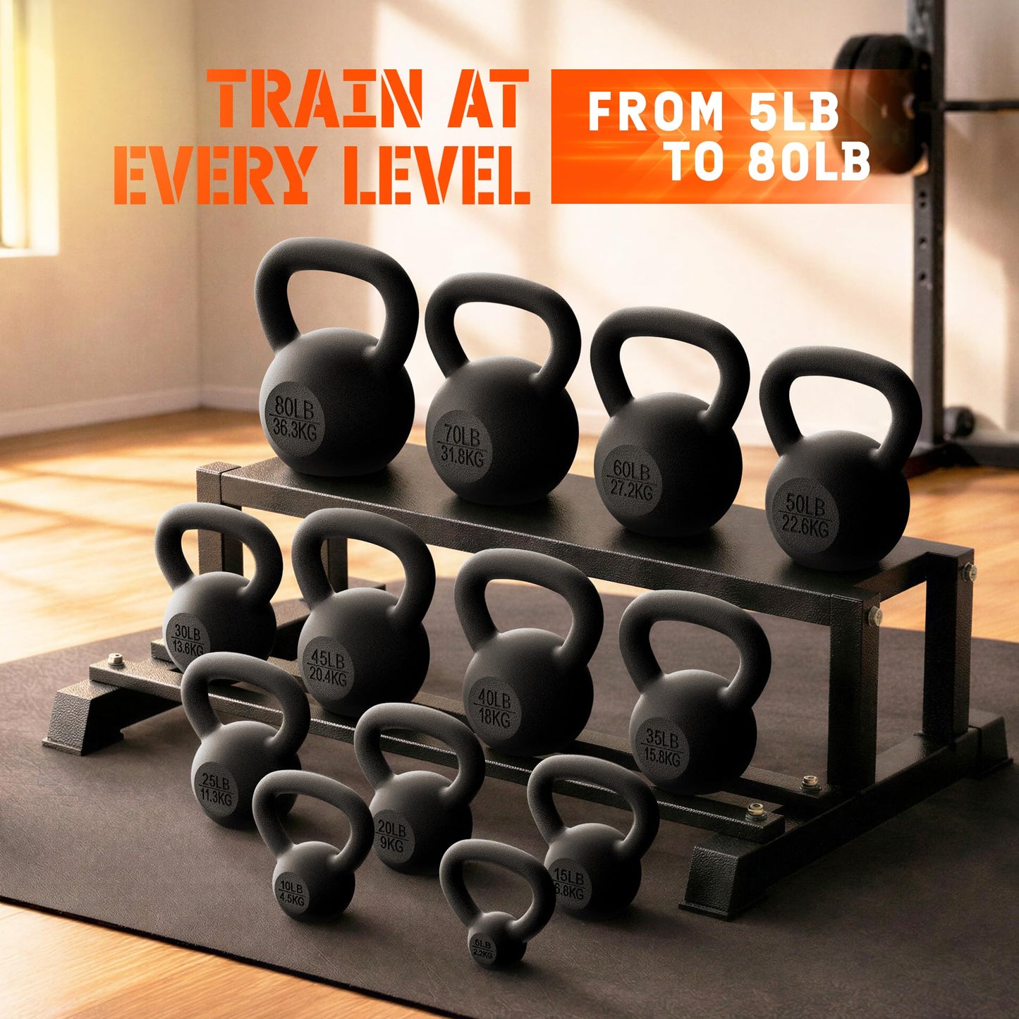 Yes4All Cast Iron Kettlebell, 5-80 Lb Built to Last One-Piece Design, Comfortable 1–2 Hand Grip for Swings, Squats, Deadlifts & Snatches, Stable Flat Base, Single & Pair - 5LB, Single