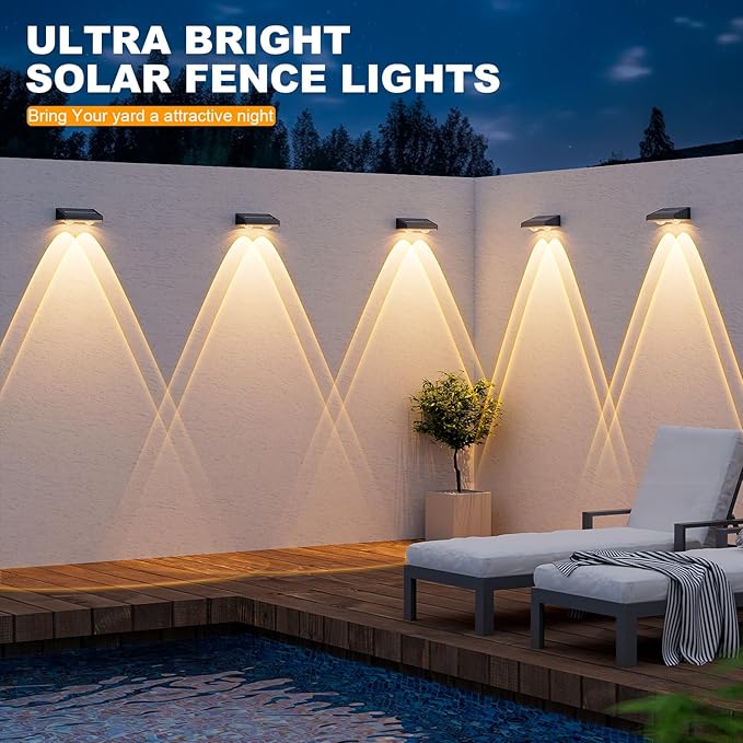 NIORSUN Solar Fence Lights,12 Pack Deck Light,Led Lights Warm White Outdoor Wall Lights,IP45 Solar Powered Light Waterproof for Backyard/Pool/Railing/Patio/Porch/Step/Outside/Garden (Black)