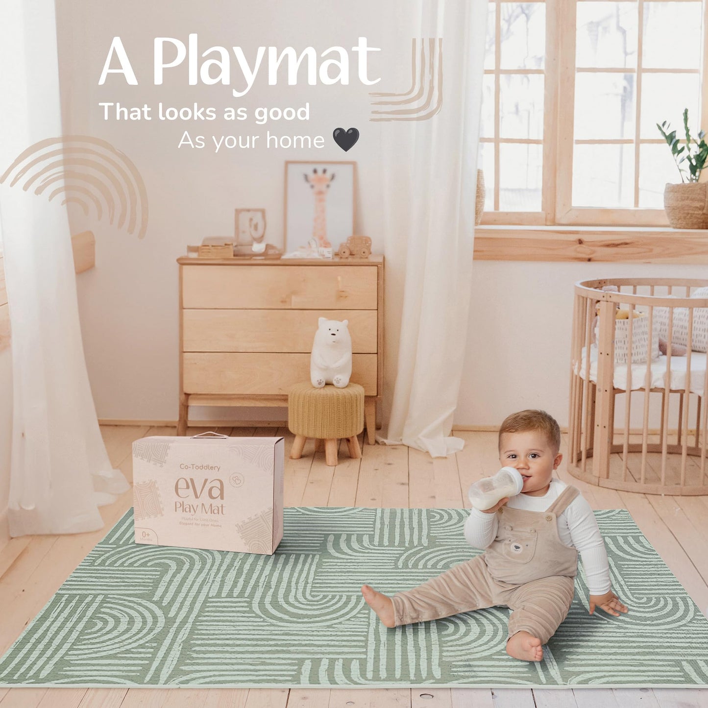 Baby Play Mat – Premium Foam Playmat for Babies & Toddlers, 67" x 48", Neutral Modern Look, Easy-Clean & Non-Toxic, Decor-Friendly Baby Floor Play Mat for Any Room – Co-Toddlery