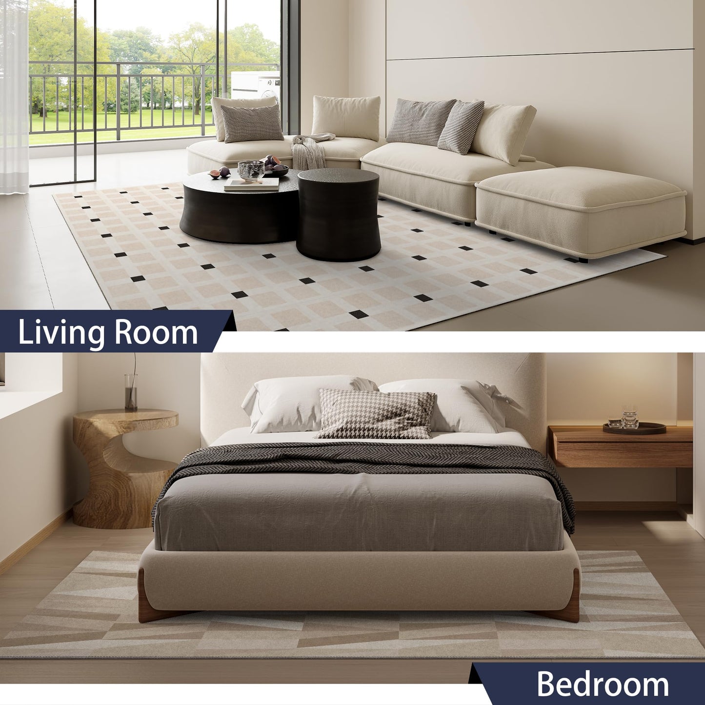 Candockway Carpet Tiles Peel and Stick, Squares Anti-Slip Carpet Floor Tile 12 Pcs 15.75'' x 15.75'', 0.38'' Thick, Reusable Waterproof Carpets for Living Room Bedroom