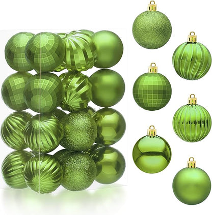 JOIEDOMI 24 Pcs Lime Green Christmas Balls Ornaments Set, 2.36" Christmas Tree Ornaments Shatterproof, Xmas Balls Hanging Decorations for Tree Wreath Garland Holiday Wedding Indoor Party Decor