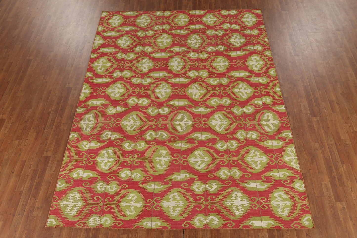 Rug Source Southwestern Style Collection 8x11 Kilim Area Rug, Flatweave/Hand-Woven Pink Geometric/All-Over Rug, Oriental Wool Carpet for Bedroom, Living Room, and Dining Room