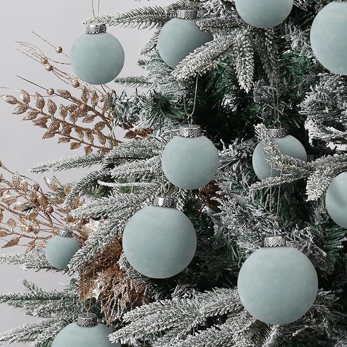 Velvet Christmas Ornaments Set 38Pcs Flocked Shatterproof Christmas Ornaments for Christmas Tree Decorations Xmas Decorative Hanging Christmas Ball Ornaments for Holiday Home Decor