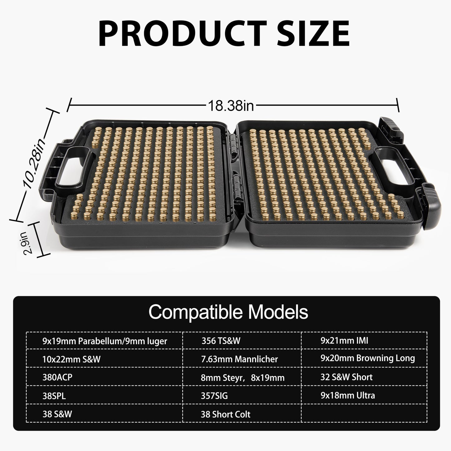 390Round 9mm Ammo Storage Case, Travel Safe/Home Storage/Safety Protection Ammo Box - for 9x19mm Parabellum/9mm Luger, 380ACP, 38 S&W, 356 TS&W,7.63mm Mannlicher,8mm Steyr,.357SIG