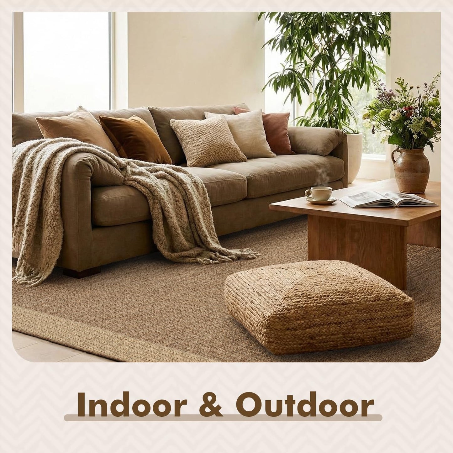 MontVoo-Outdoor Rug-Patio Rug 5x7 ft Polypropylene Indoor Outdoor Rugs Outdoor Carpet for Patio Deck Balcony Porch, Textured Weave, Durable for High Traffic, Fade-Resistant, Modern Neutral Brown