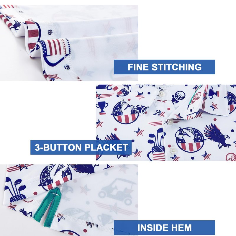Golf Shirts for Men Dry Fit Moisture Wicking Golf American Flag Casual Print Collared Mens Golf Polo Shirts for Men's Short Sleeve Golfing Polos for Men, XL