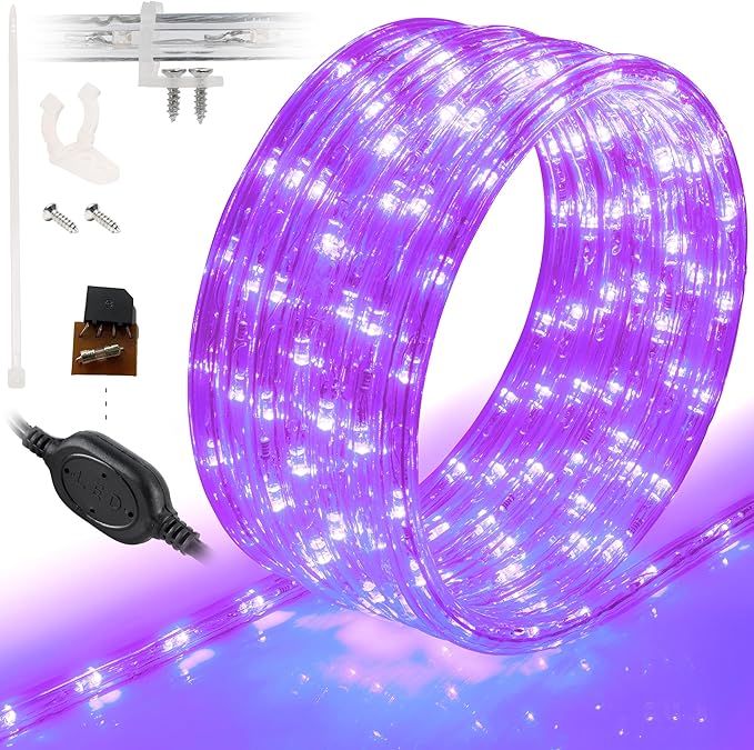 WYZworks 108LEDs 10ft LED Outside Rope Lights, Outdoor ETL Certified Waterproof Permanent 360 Degree Light Emitting, Flexible Tube, Connectable, Christmas Palm Tree Exterior Landscape, Purple