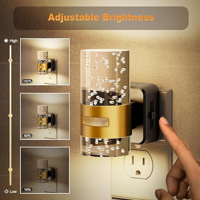 JandCase Motion Sensor Night Light, Night Lights Plug into Wall,3000K Soft White 0-100 LM Dimmable LED Night Light, Motion Activated Nightlight for Bathroom Hallway Decor