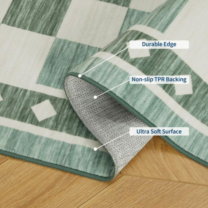 Garvee 9x12 Checkered Area Rug, Washable Soft Rugs for Living Room, Modern Geometric Non Slip Low Pile Carpet for Bedroom, Dining Room, Green