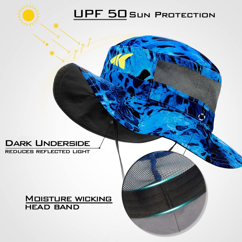 KastKing Sol Armis UPF 50 Boonie Hat - Sun Protection Hat, Fishing Hat, Beach & Hiking Hat, Paddling,Prym1 Turquoise Fizz Fade