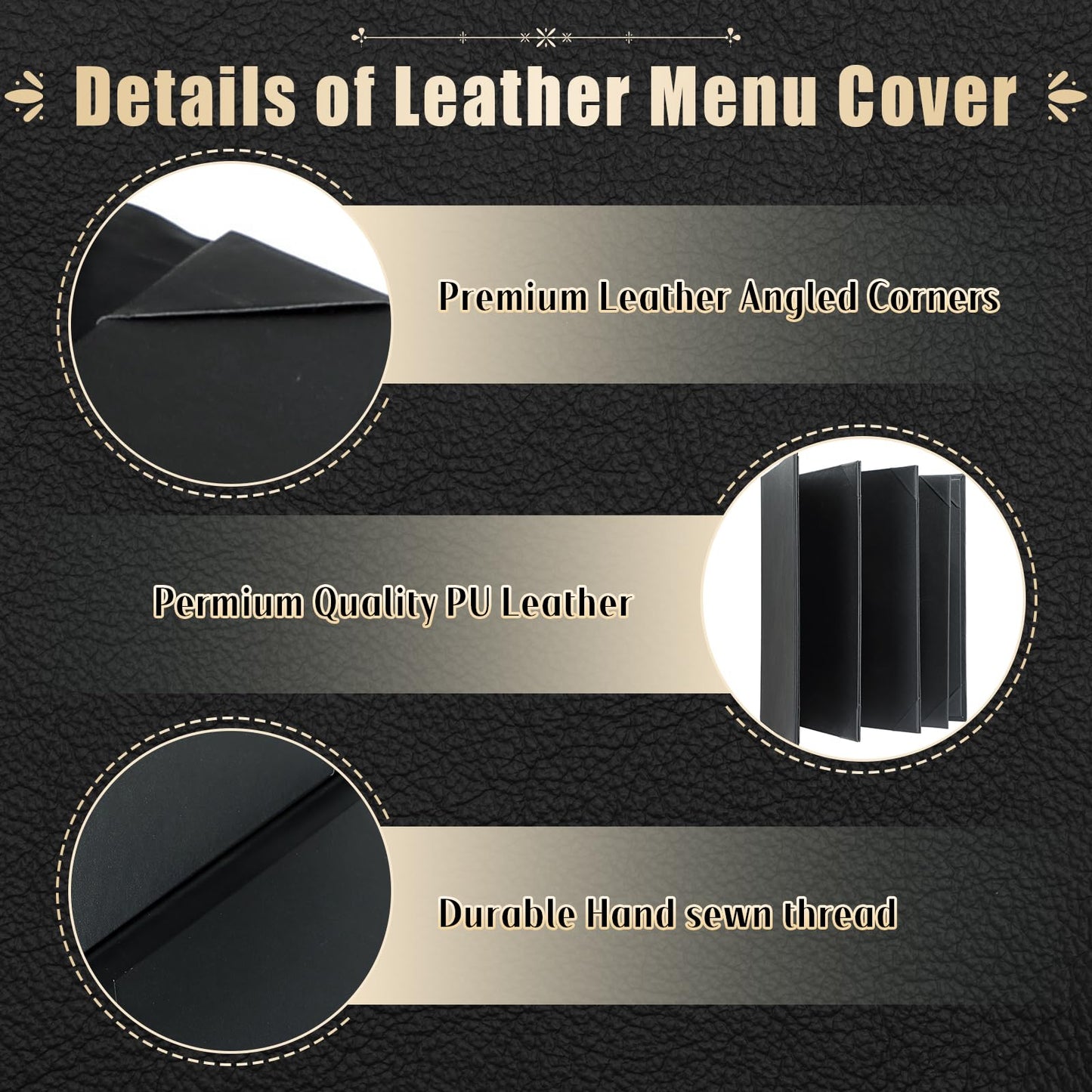FLKQC Restaurant Menu Covers Holders 8.5 X 11, 5 Pack Synthetic Leather Menu Holder Covers Book Style with Angled Corners Black for Wine List, Certificate Organizer Diploma Holder (5 Page 8 View)