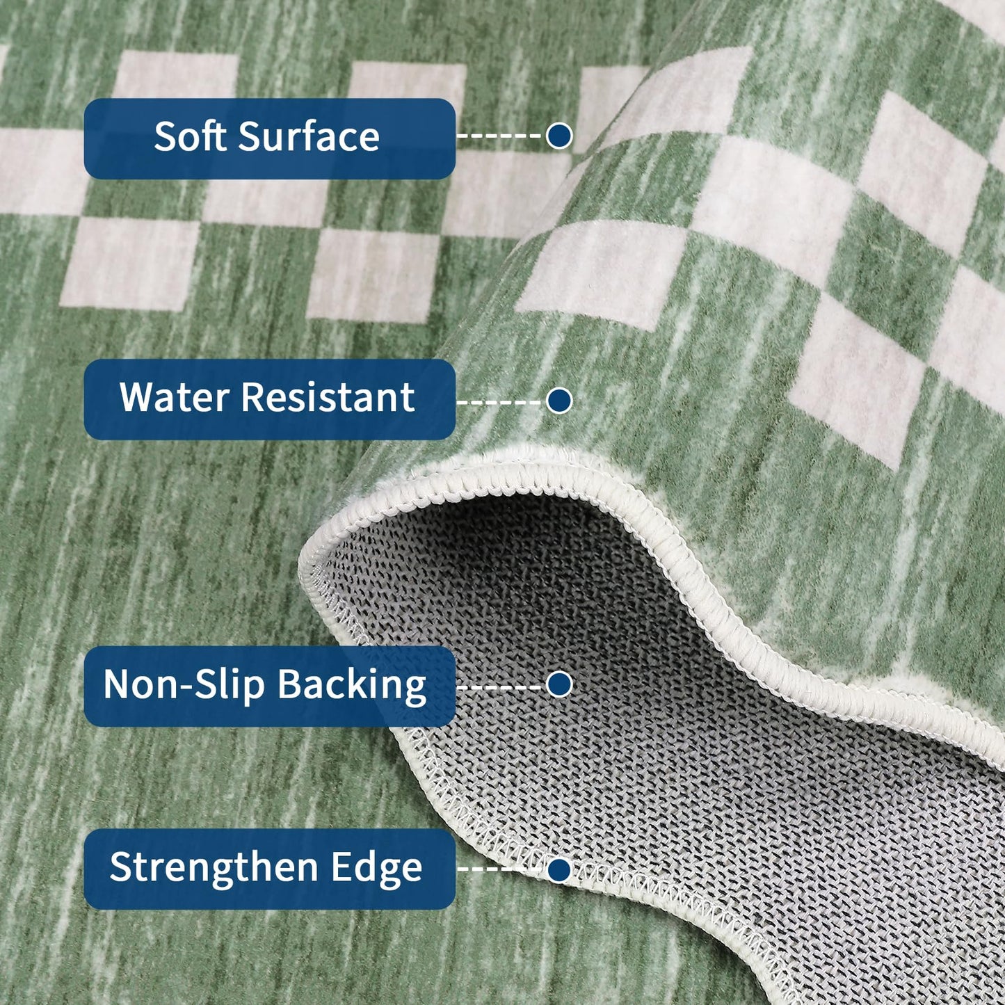 GarveeHome Washable Rug 5x7 for Living Room Large Bedroom Scalloped Rug Non Slip Stain Resistant Modern Border Throw Carpet Soft Boho Rug for Dining Room Nursery Home Office, Green