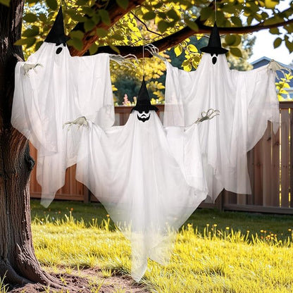 SUNBEAUTY Hanging Ghost, Halloween Decorations Outdoor/Indoor-3Pcs Ghost Decor with Light, Halloween Ornaments, Hallowee n Decor for Tree, Yard, Window, Garden