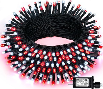 JMEXSUSS 66ft 200 LED Red and White Christmas Lights, Outdoor String Plug-in, Expandable for Tree Outside Party Home Decorations
