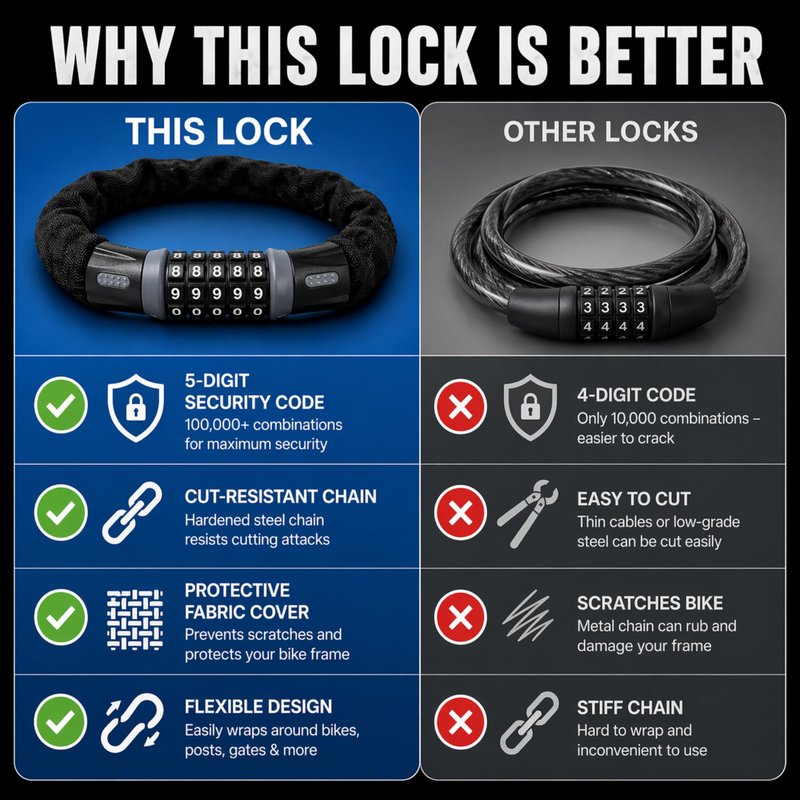 Heavy-Duty Bike Lock – Anti-Theft 5-Digit Combination Bicycle Lock | Weather-Resistant, Cut-Resistant Security Lock for Mountain, Road & Hybrid Bikes by Revas