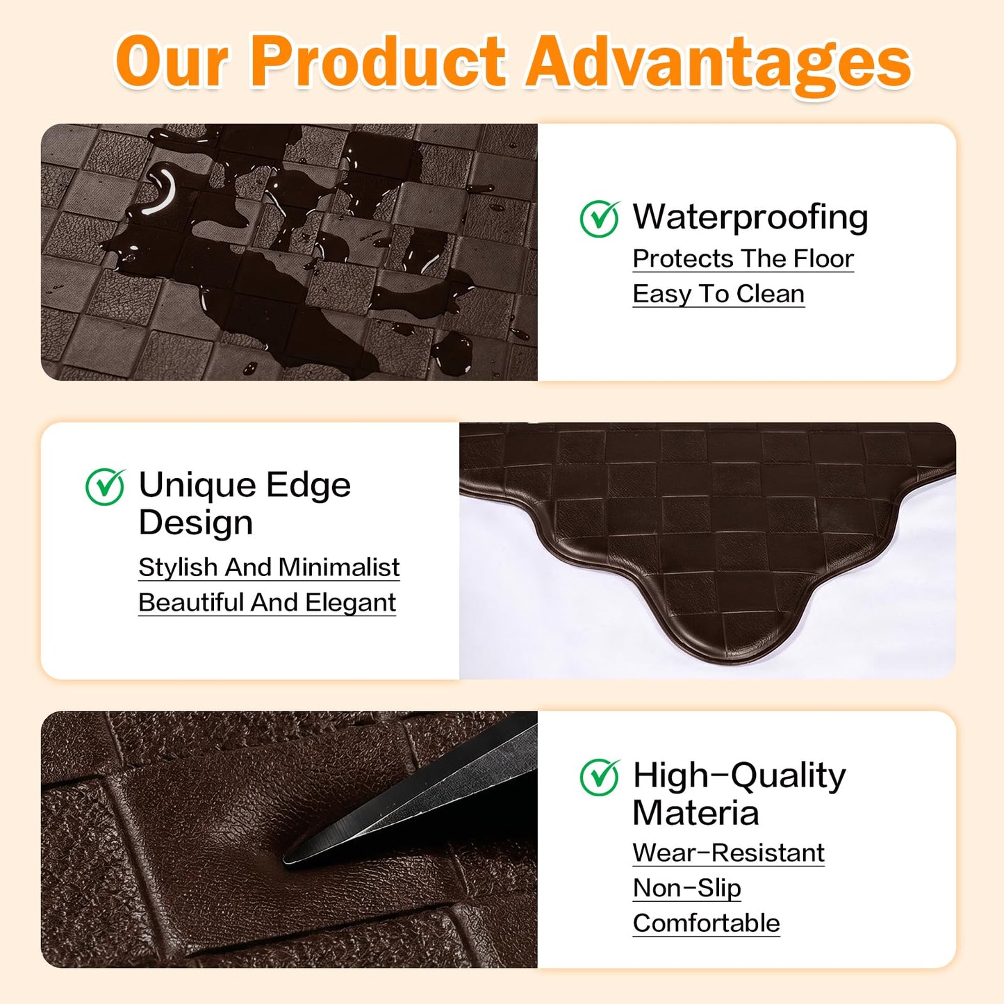 Kitchen Mats for Floor 3 Pcs Kitchen Rugs Non Slip Standing Mat Anti-Fatigue Cushioned Mat Sets Waterproof Kitchen Rug Foam Comfort Mat for Kitchen,Sink,Laundry Floor