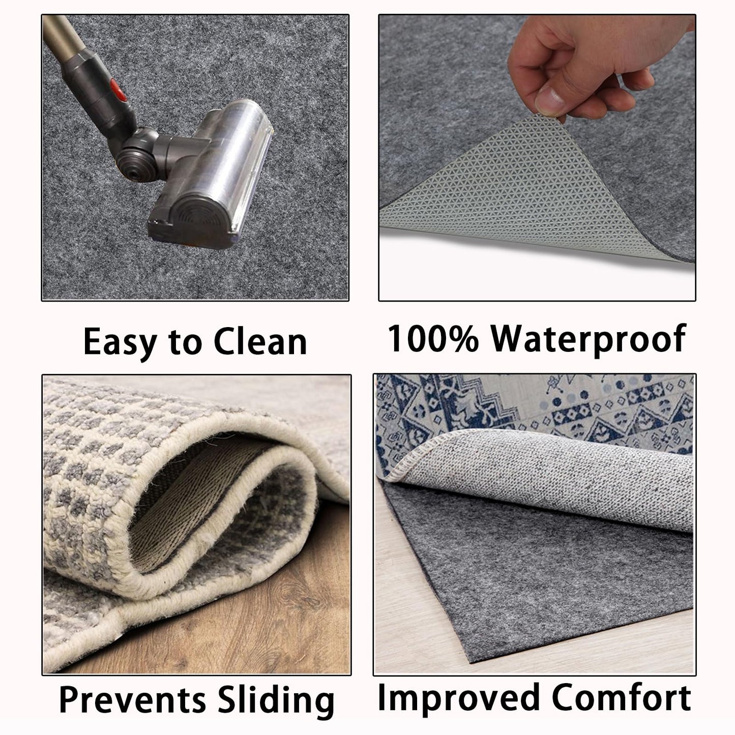 Yxzhyaba 100% Waterproof Rug Pad, 6x9 ft Extra Large Area Rug Non-Slip Carpet Pad, Non-Slip Rug Pads for All Floors and Finishes, Felt Pad for Hardwood Floors, Keeps Carpets in Place Soft and Safe