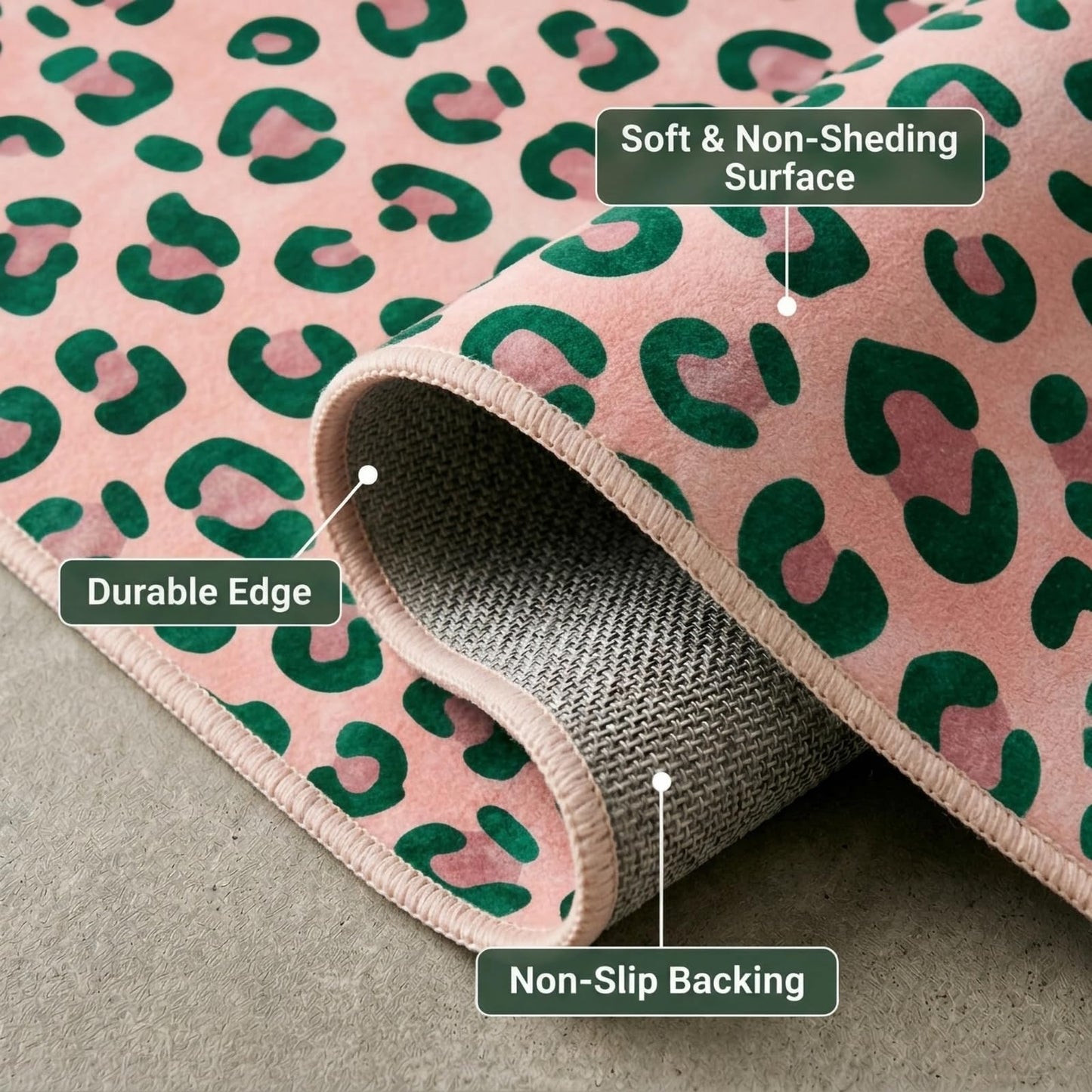 BreezeRise 5x7 Area Rug for Living Room，Modern Abstract Boho Pink and Green Leopard Print Non-Slip Washable Bedroom,Dining Room