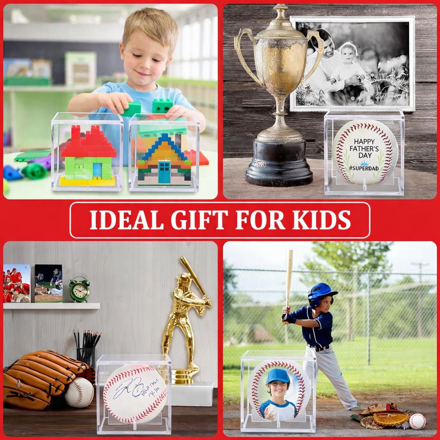 Taeku Baseball Display Case – Acrylic Cube Ball Holder with UV Protection, Clear Display Box for Baseball, Softball, Tennis, Sports Memorabilia – Included Stand (1 Pack)