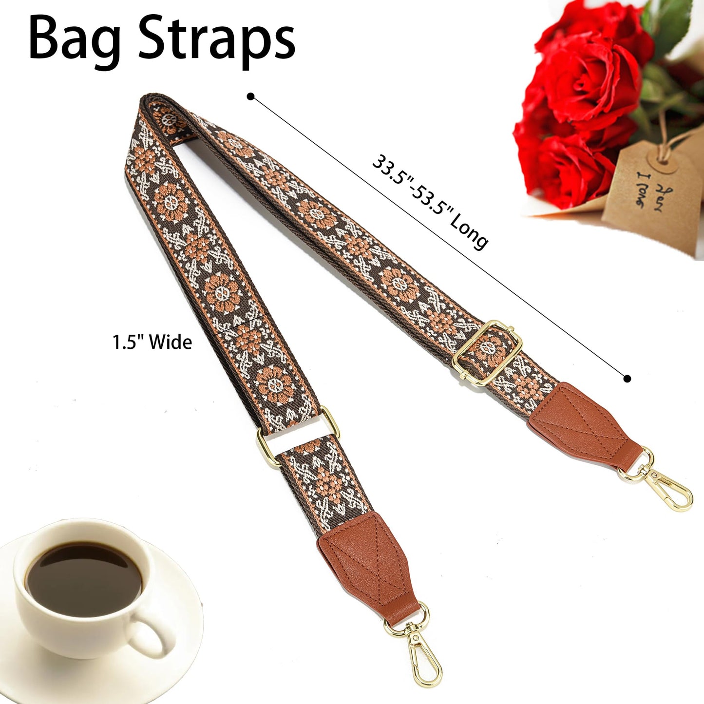 Purse Strap,1.5" Leather End Shoulder Strap Adjustable Replacement,Retro Multi-Pattern Crossbody Bag Straps