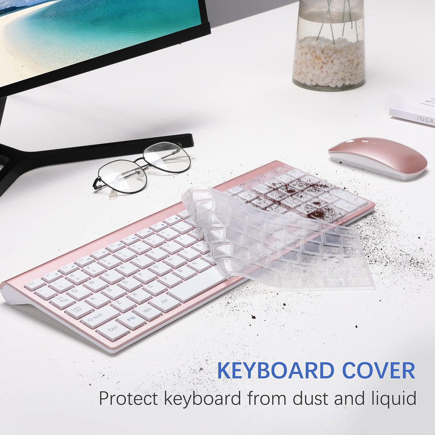 Wireless Keyboard and Mouse Ultra Slim Combo, TopMate 2.4G Silent Compact USB 2400DPI Mouse and Scissor Switch Keyboard Set with Cover, Batteries Included, for PC/Laptop/Windows/Mac - Gray Black