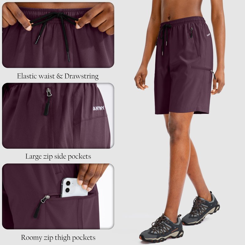 SANTINY Women's 5''/ 7''/9'' Hiking Cargo Shorts Quick Dry Lightweight Summer Shorts for Women Athletic Zipper Pockets(Dusty Purple_XXL)