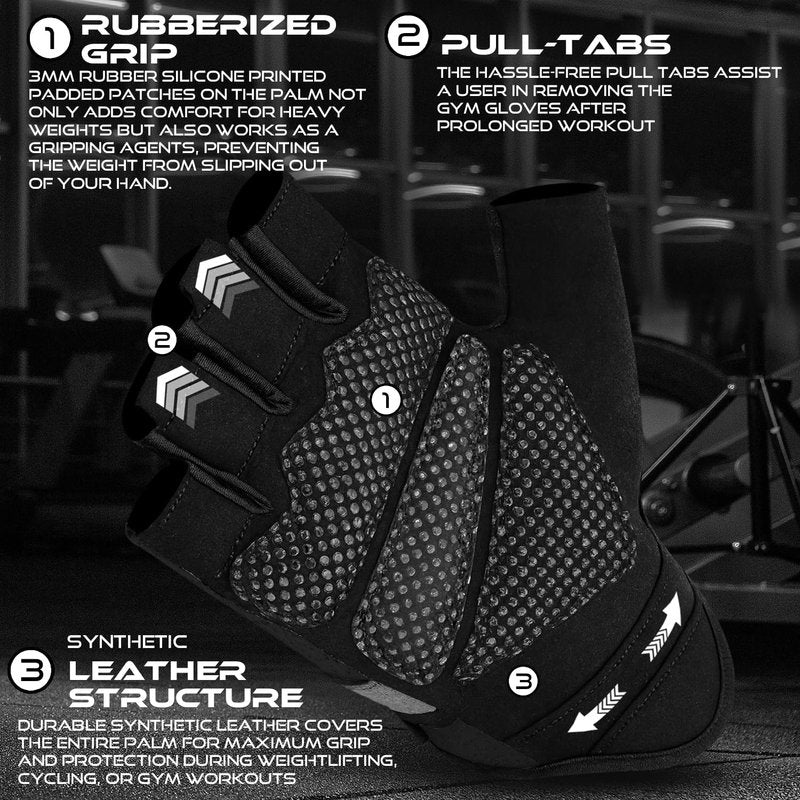 Fingerless Weight Lifting Gloves - Breathable Gym Gloves with Palm Protection for Men & Women | Ideal for Weightlifting, Cycling, and Training