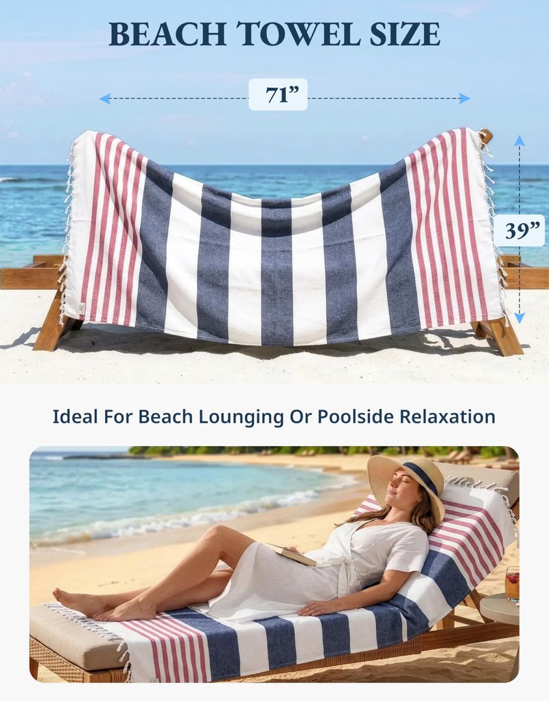 Lane Linen Beach Towels 12 Pack - Oversized & Pre-Washed Large Beach Towel Set - Stylish Pool Towels For Adults, Quick Dry, Soft & Lightweight Lightweight Travel Towel Pack, 39"x71" - Seaside Symphony