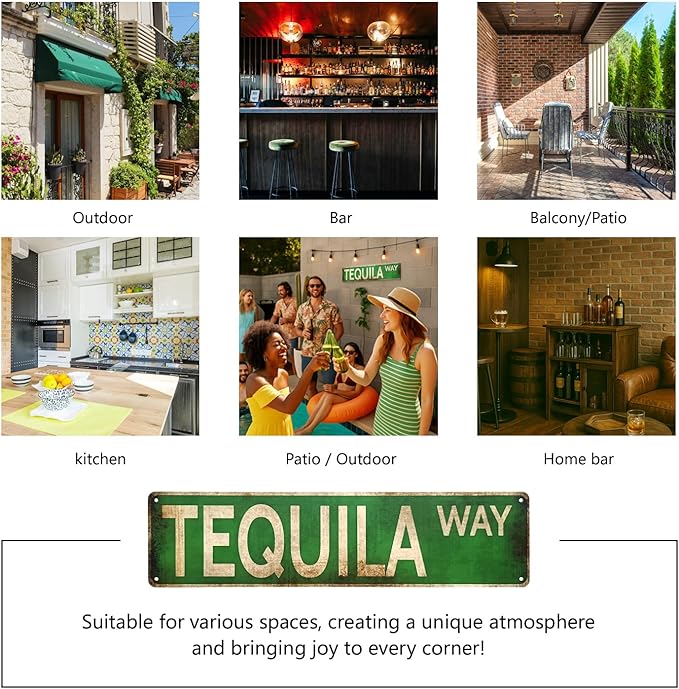 Tequila Way Street Sign – All-Aluminum Vintage Rustic Metal Sign 4x16 Inches, Funny Wall Art for Kitchen, Home Bar, or Outdoor Patio Decor