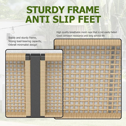 Aluminum Outdoor Patio Furniture Set 5 Seat, Patio Conversation Set with Durable Mesh Rope Weaving, Wide Armrests and Seats, Metal Sofa Set for Patio Yellow